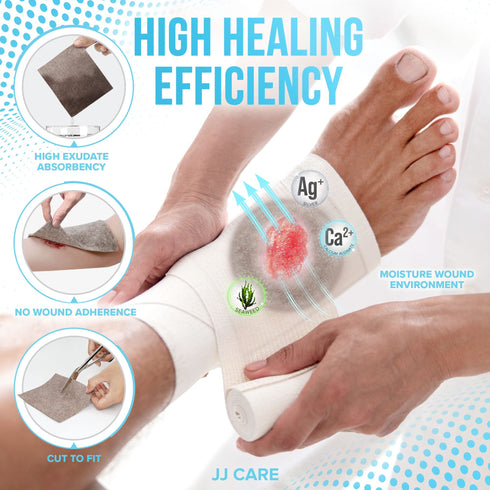 JJ CARE Silver Calcium Alginate Wound Dressing (Pack of 10) 4x5, Calcium Alginate Wound Dressing, Individually Packed Calcium Alginate, Highly Absorbent Silver Wound Dressing